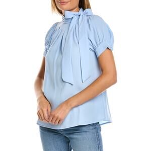 NWT Garcia Blue Now Blouse Puff Sleeve Silky Large